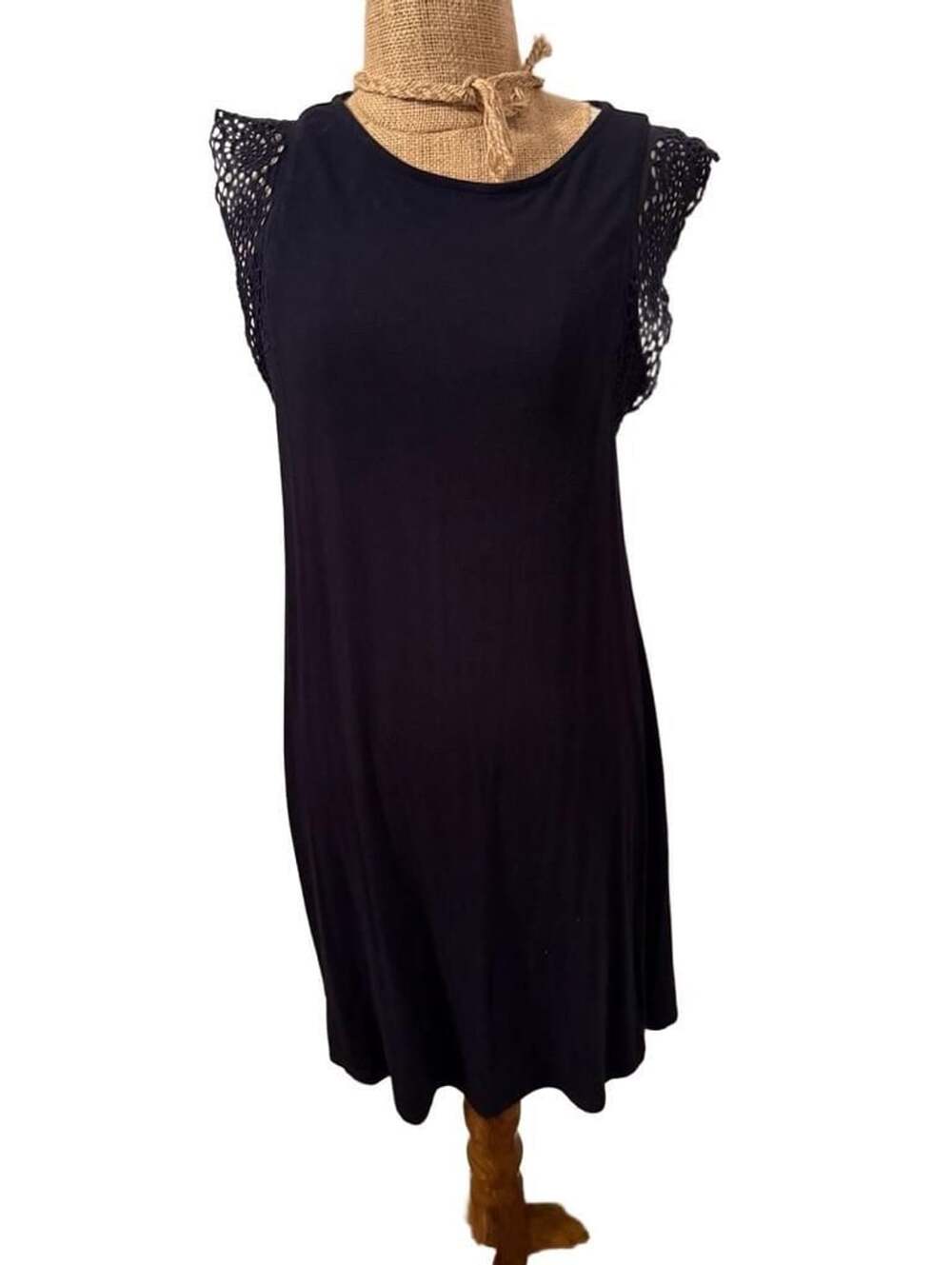 LOFT Navy Blue Crochet Lace Cap Sleeve Swing Dress Size Medium